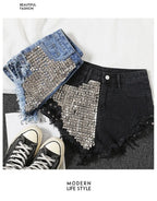 Summer Side Spike Damen-Denim-Shorts 2021 Mode Loose Holes High Waist Jeans High Street Weite Beine Dünne Shorts Damen Hosen