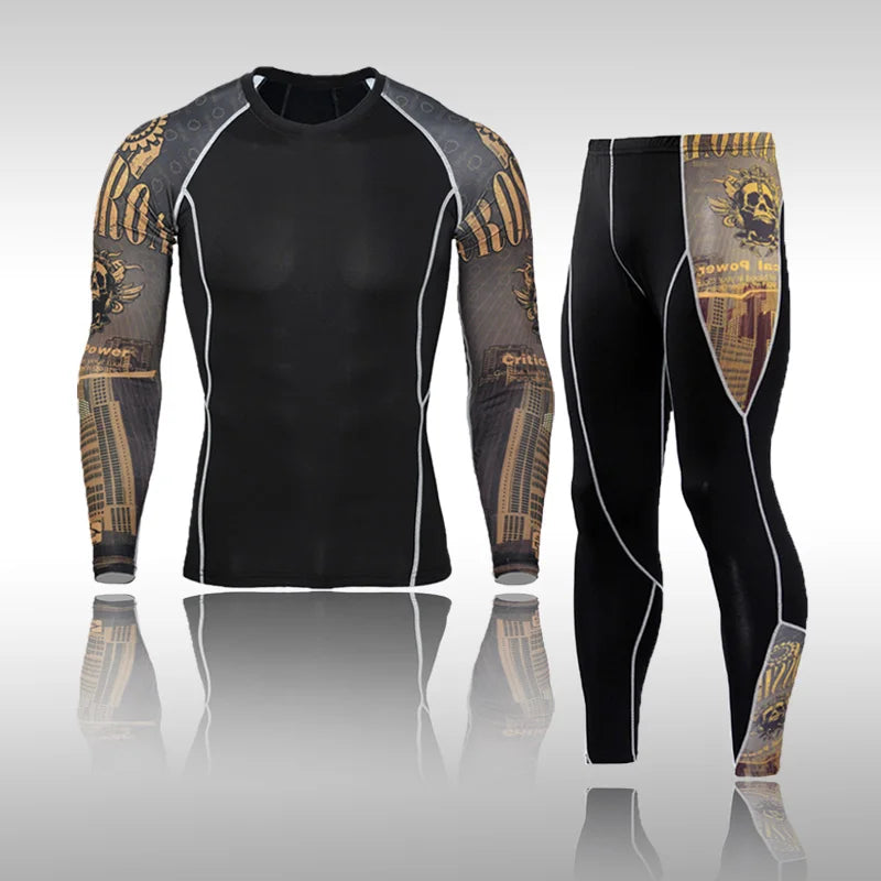 Herren Kompressions-Sportanzug Schnelltrocknend Schweißableitend Fitness Training MMA Kit Rashguard Herren Sportbekleidung Jogging Laufbekleidung