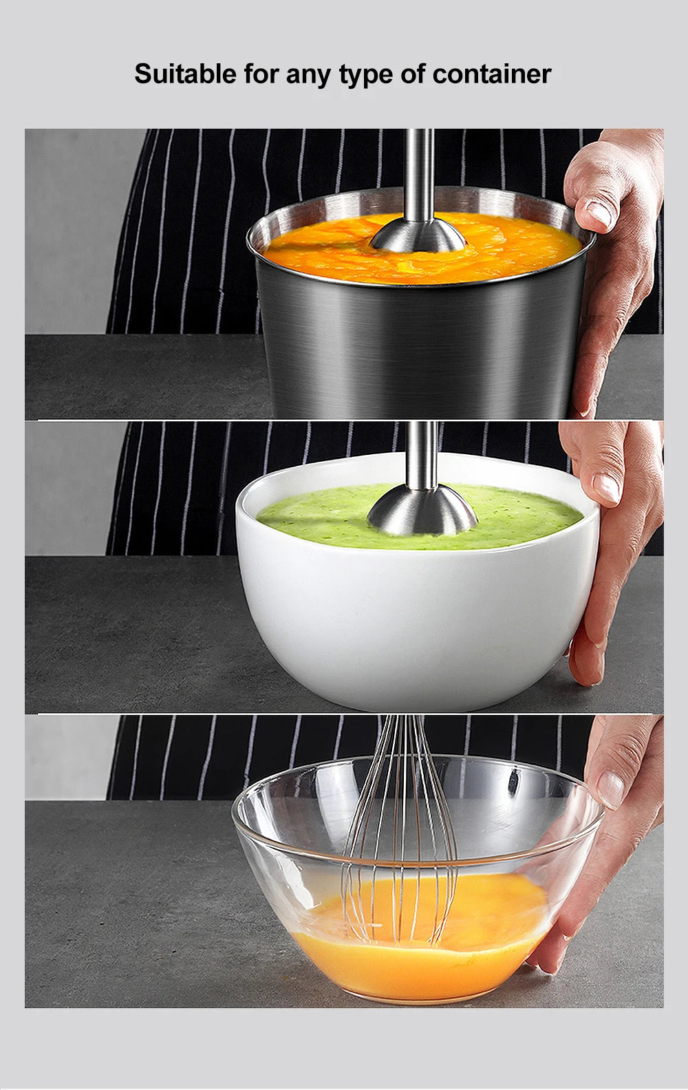 BioloMix 4-in-1 Hochleistungs-Stabmixer 1200W mit Zerkleinerer und Smoothie-Becher Edelstahl-Eismesser