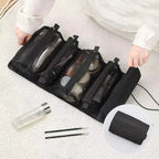 4-in-1 Kosmetiktasche für Damen, Reißverschluss, Netz, trennbare Kosmetiktasche, faltbare Nylon-Tasche, Seil-Make-up-Tasche, Kosmetyczka