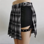 Gefaltete Mädchen Gothic Halbröcke Sommer Harajuku Punk Style Karierte Unregelmäßige Röcke Damen Asymmetrische Hohe Taille Schwarze Röcke