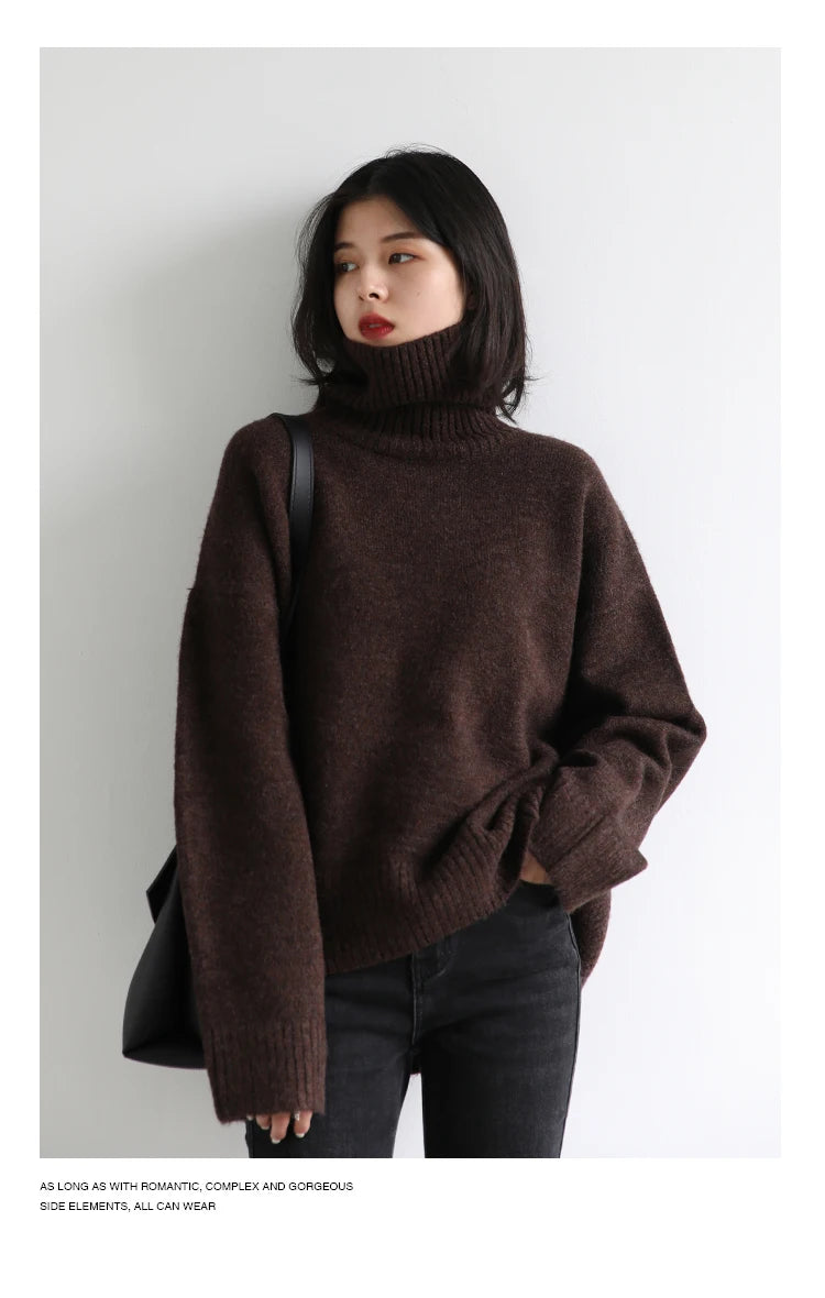 CHIC VEN Koreanischer Damen Pullover Lockerer Rollkragenpullover Warme Einfarbige Pullover Strickwaren Basic Female Tops Herbst Winter 2022