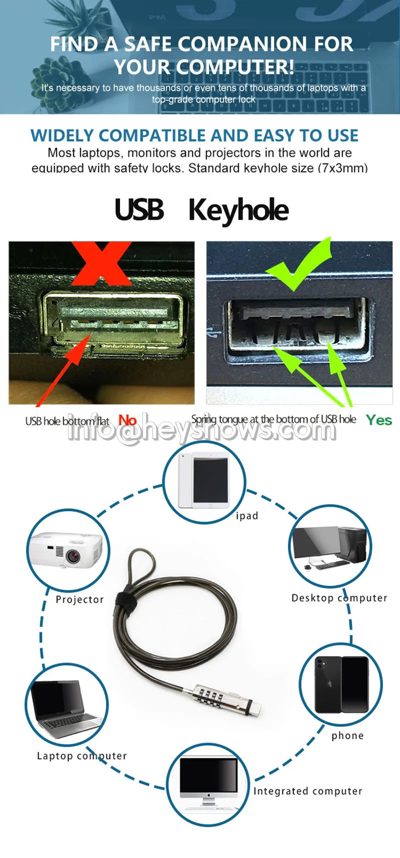 4-Digit Password Protected USB Port Laptop Security Lock Notebook Anti-Theft Combination Lock With Security Steel Lock Cable