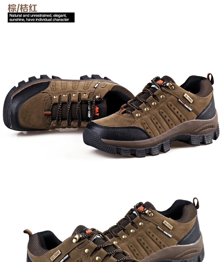 Hiking Shoes Non Slip Mountain Sneakers Winter Lace Up Retro Leather Shoe Sport Outdoor Trail Off-Road Trek Men Women Footwear