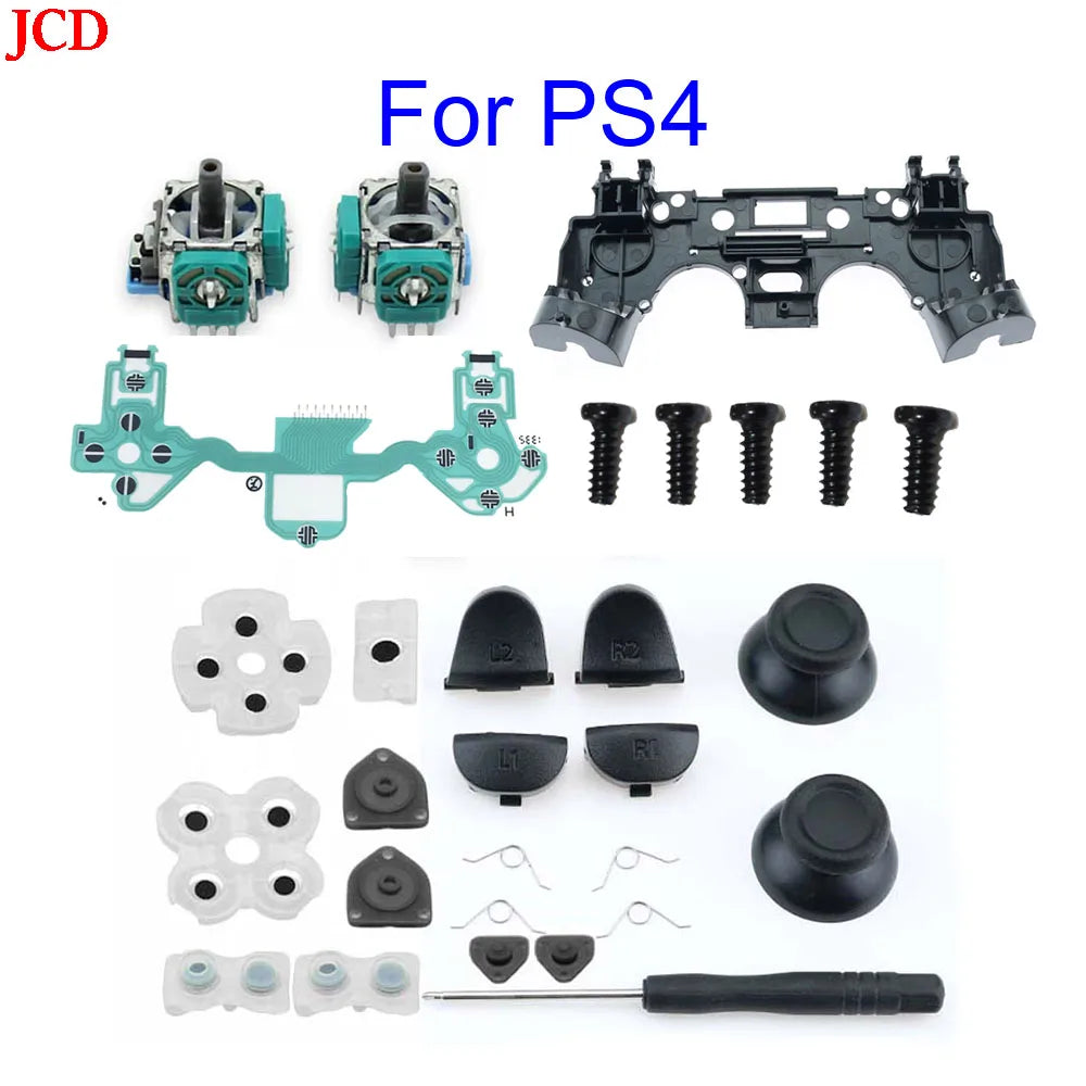Für PS4 Controller Reparatur-Set L1 R1 L2 R2 Trigger-Tasten 3D Analog-Joysticks Thumb Sticks Kappen Leitfähige Gummi Schraubendreher-Kit