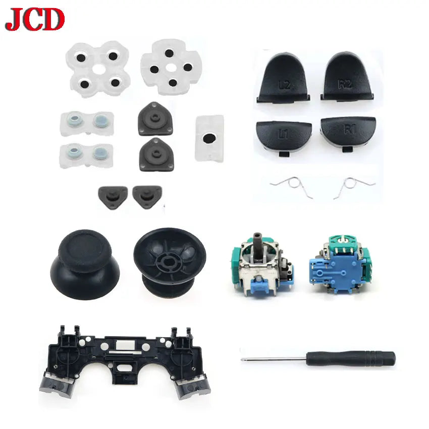 Für PS4 Controller Reparatur-Set L1 R1 L2 R2 Trigger-Tasten 3D Analog-Joysticks Thumb Sticks Kappen Leitfähige Gummi Schraubendreher-Kit