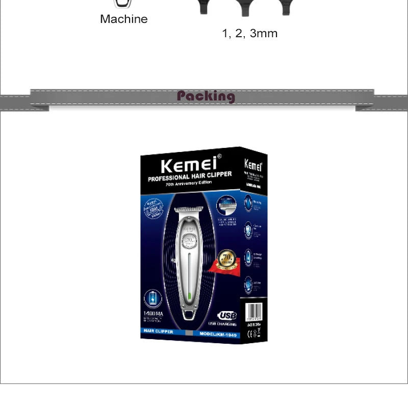 Kemei 1949 Ganzmetall-Haarschneider Professioneller Clipper für Friseure Wiederaufladbarer Elektrischer Herren-Bartrasierer Haarschneidemaschine