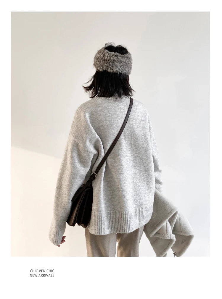 CHIC VEN Koreanischer Damen Pullover Lockerer Rollkragenpullover Warme Einfarbige Pullover Strickwaren Basic Female Tops Herbst Winter 2022