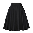 Damen-Laufsteg Baumwolle Retro Vintage Rock Schwarz Faldas High Waist A-Linie Rockabilly Jupe 50er Swing Tellerrock Pin Up Skater