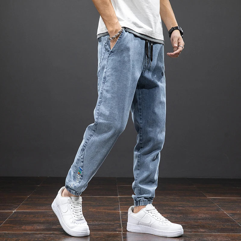 Frühling Sommer Schwarz Blau Cargo Jeans Herren Streetwear Denim Jogger Hosen Herren Baggy Harem Jean Hosen Übergröße