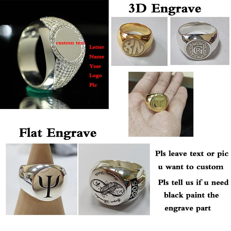 Personalisierter gravierter 17 mm runder Siegelring, gravierte Buchstaben, Logo-Ringe, modischer Kupfer-Schmuck für Herren