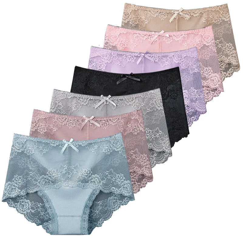 7 Stück Baumwoll-Damenunterwäsche, Spitze, transparente Höschen, bequeme, antibakterielle Übergrößen-Hosen, weibliche sexy Dessous Hauptbild