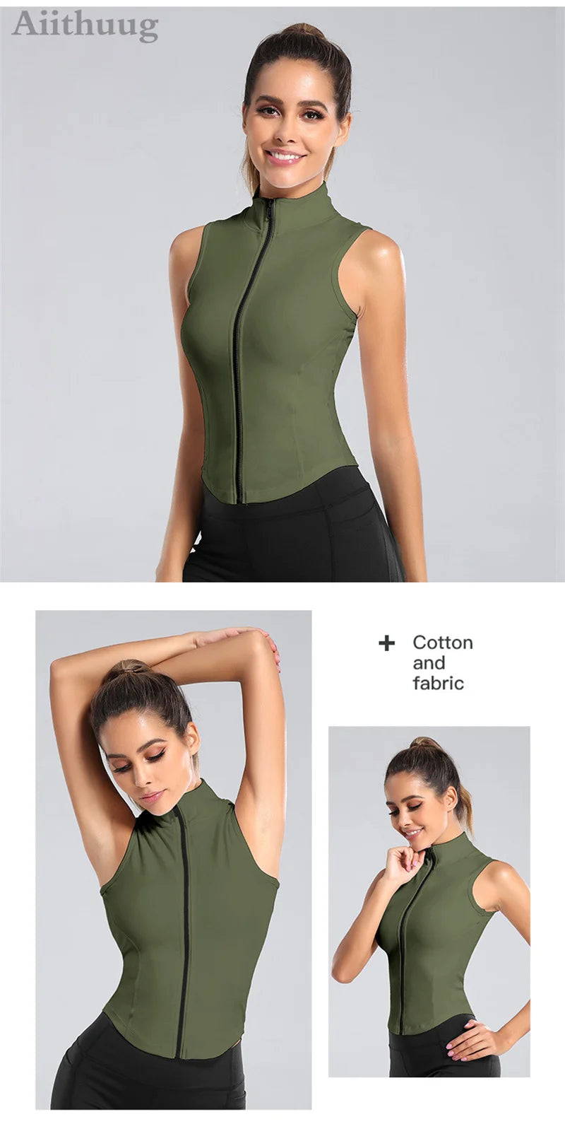 Aiithuug Athletic Reißverschluss-Sweatweste Jacke Ärmellose Lauf-Yoga-Tops Stehkragen-Shirts Sport-Top Fitness Damen Workout-Tops