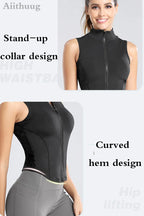 Aiithuug Athletic Reißverschluss-Sweatweste Jacke Ärmellose Lauf-Yoga-Tops Stehkragen-Shirts Sport-Top Fitness Damen Workout-Tops