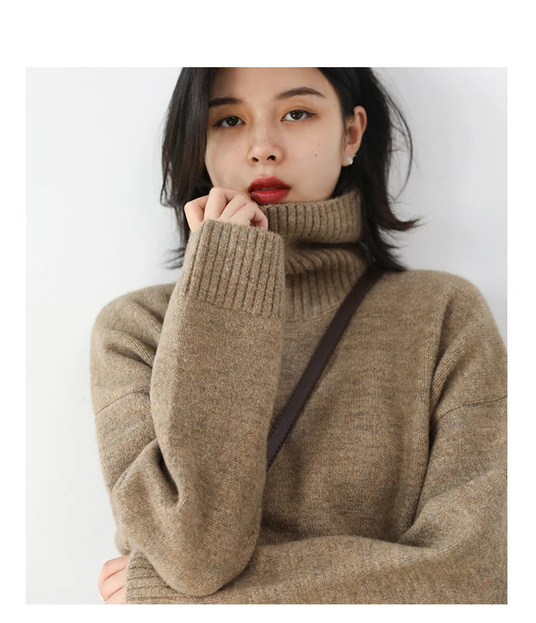 CHIC VEN Koreanischer Damen Pullover Lockerer Rollkragenpullover Warme Einfarbige Pullover Strickwaren Basic Female Tops Herbst Winter 2022
