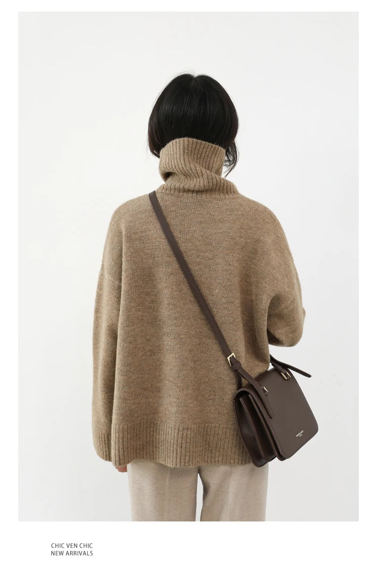 CHIC VEN Koreanischer Damen Pullover Lockerer Rollkragenpullover Warme Einfarbige Pullover Strickwaren Basic Female Tops Herbst Winter 2022