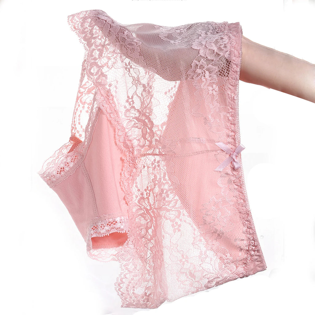 7 Stück Baumwoll-Damenunterwäsche, Spitze, transparente Höschen, bequeme, antibakterielle Übergrößen-Hosen, weibliche sexy Dessous
