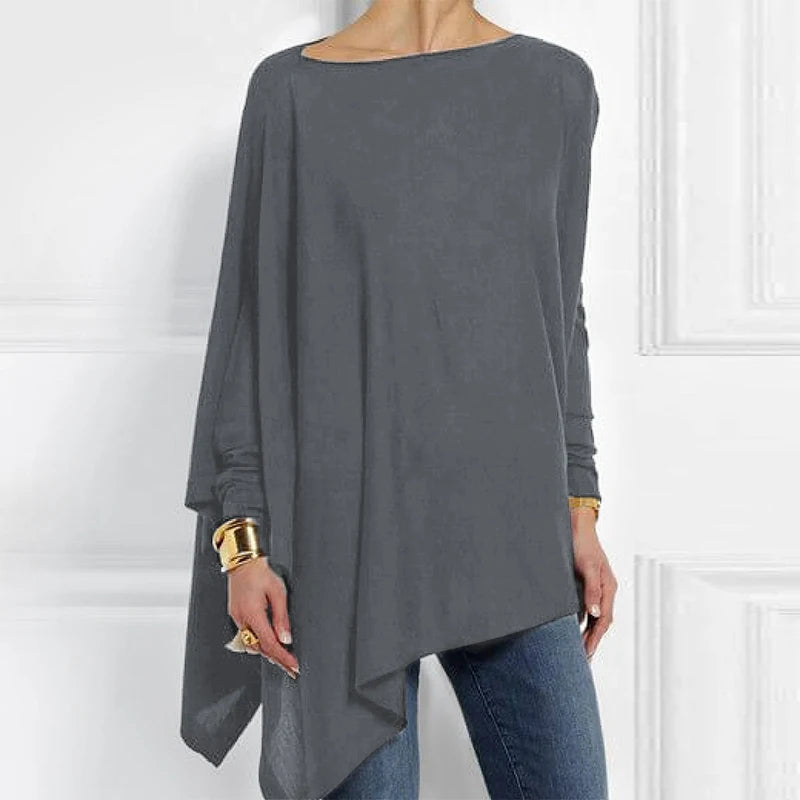 Baumwolle unregelmäßige Damen Blusen Hemd 2022 Herbst weibliche feste Pullover Tops lässig O-Ausschnitt Langarm Bluse Damen Tunika Blusen