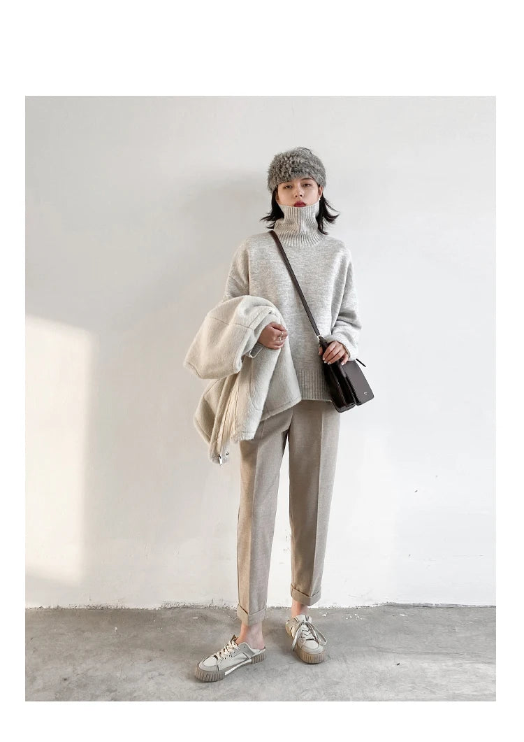 CHIC VEN Koreanischer Damen Pullover Lockerer Rollkragenpullover Warme Einfarbige Pullover Strickwaren Basic Female Tops Herbst Winter 2022
