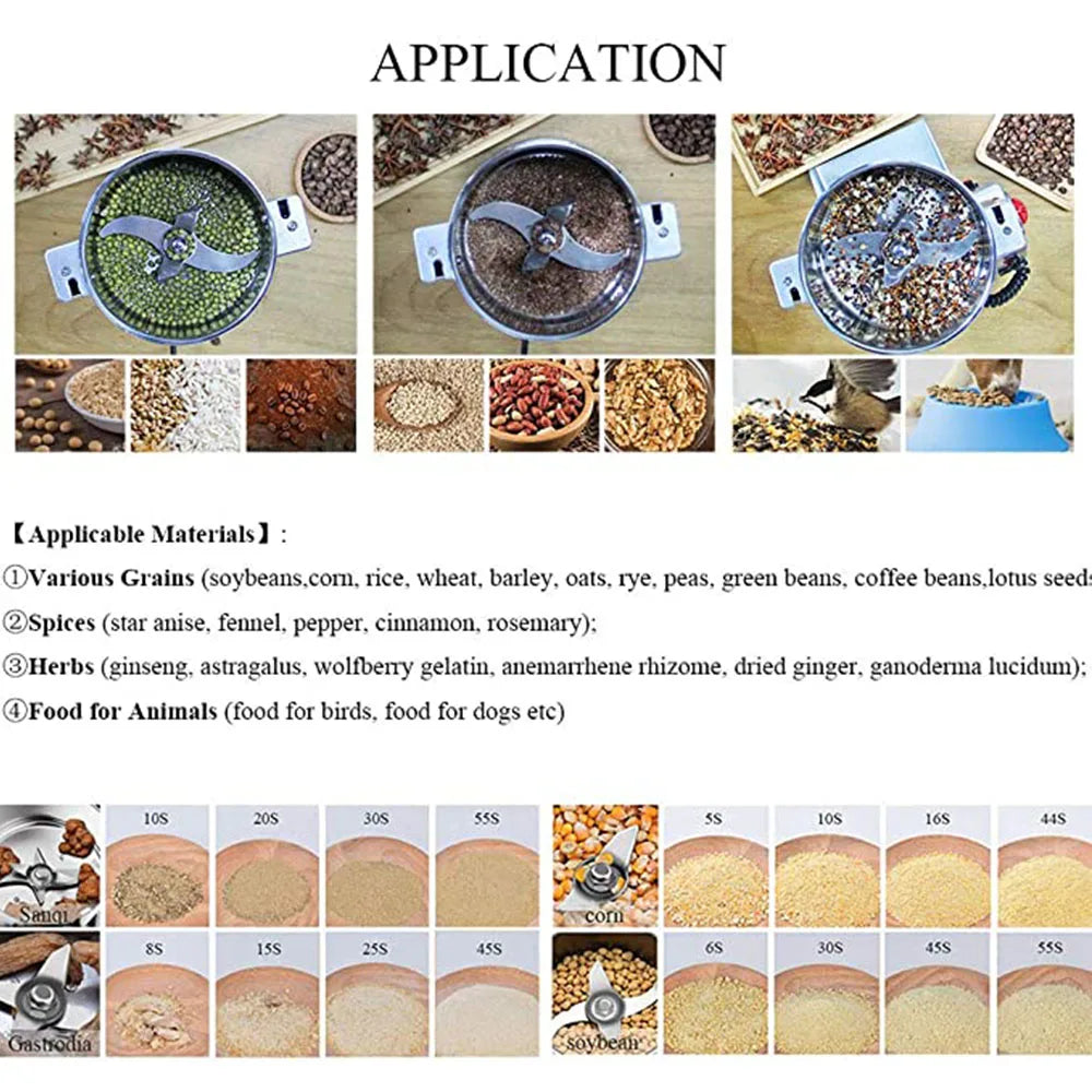 800G Kräutermühle Kaffeemaschine Getreidemühle Gewürzmühle Medizin Weizenmischer Trockenfutter Mühle Große Kapazität Edelstahl