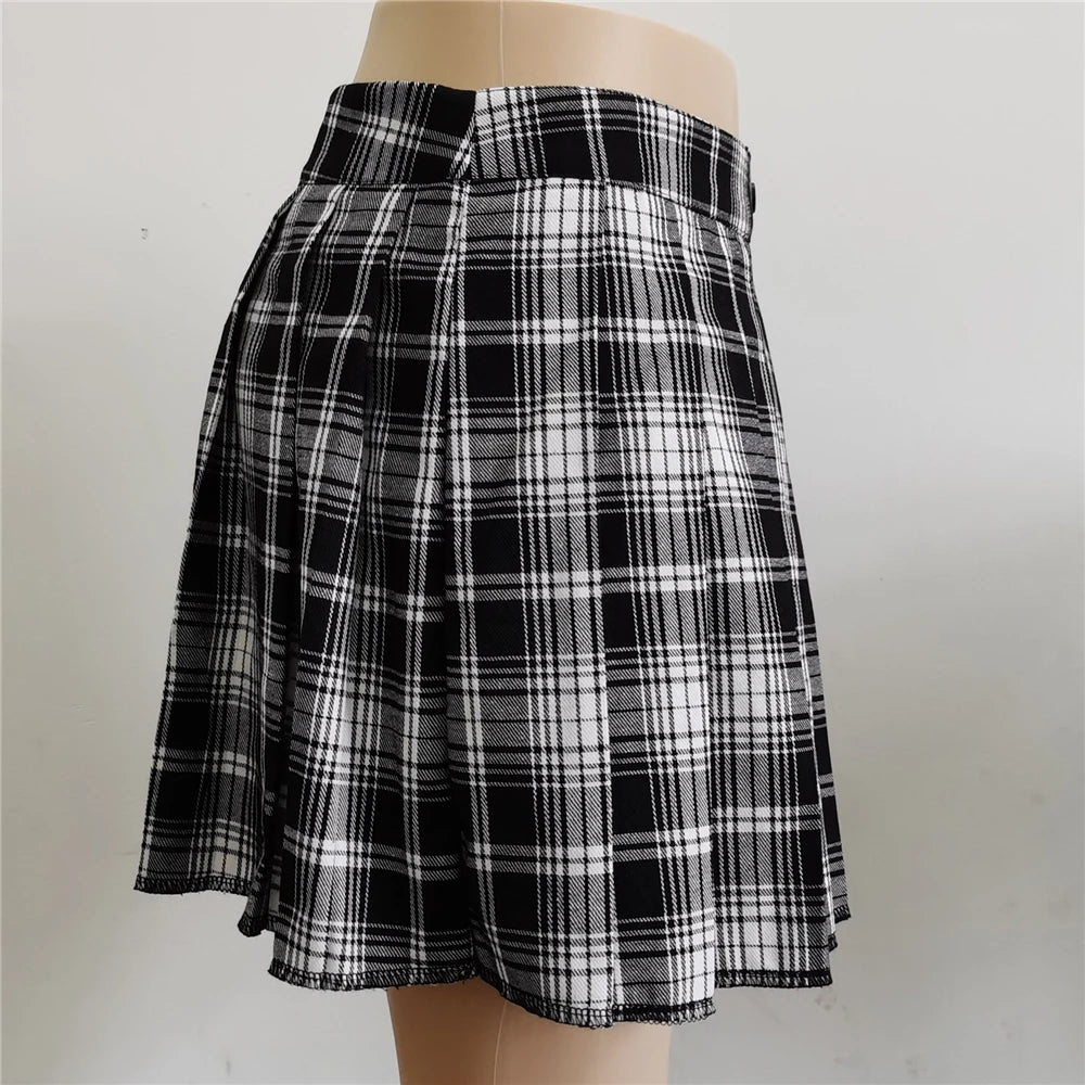 Sommer Harajuku Punk-Stil Karierte unregelmäßige Röcke Damen Asymmetrische High-Waist Schwarze Röcke Plissierte Mädchen Gothic Halbröcke