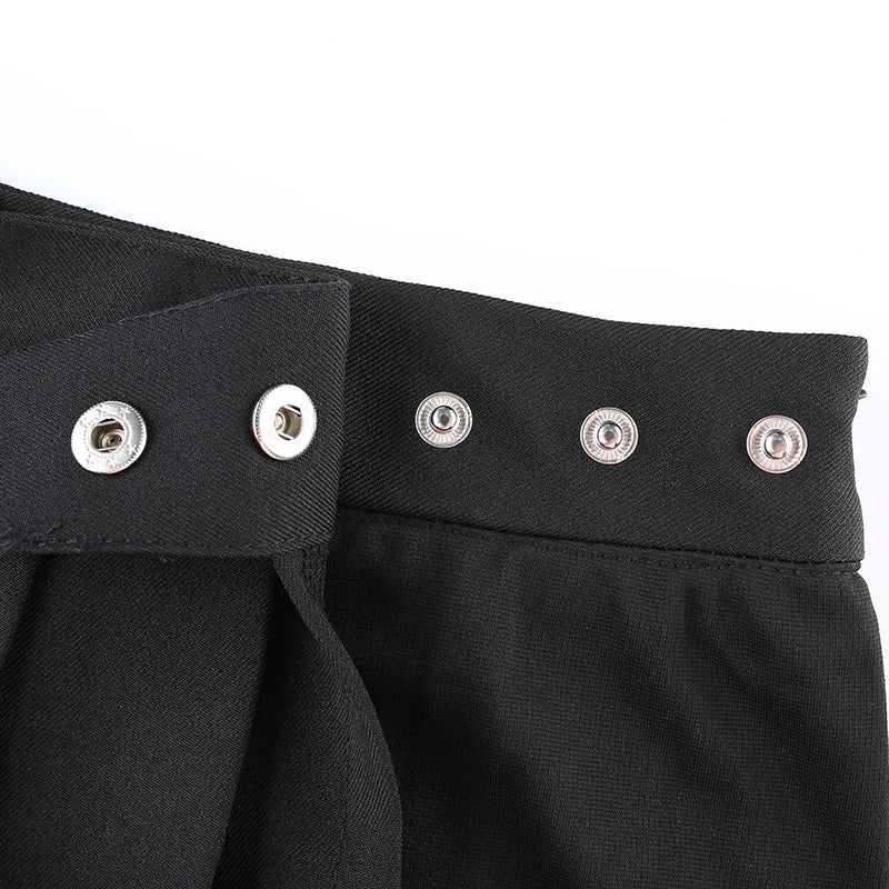 Gefaltete Mädchen Gothic Halbröcke Sommer Harajuku Punk Style Karierte Unregelmäßige Röcke Damen Asymmetrische Hohe Taille Schwarze Röcke