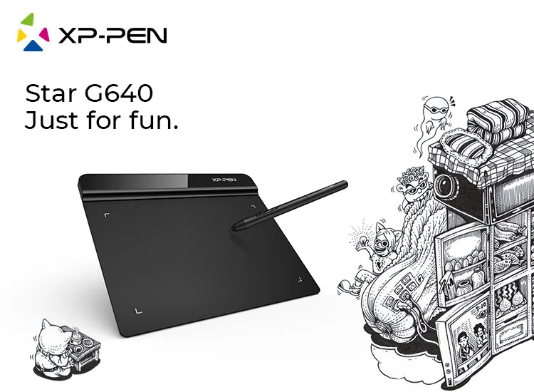 XPPen Star G640 Grafiktablett 6 x 4 Zoll, 8192 Druckstufen, unterstützt Windows, Mac, Digitales Zeichentablett für Zeichnen & OSU-Spiel