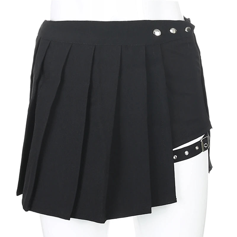 Sommer Harajuku Punk-Stil Karierte unregelmäßige Röcke Damen Asymmetrische High-Waist Schwarze Röcke Plissierte Mädchen Gothic Halbröcke