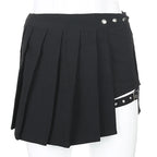 Sommer Harajuku Punk-Stil Karierte unregelmäßige Röcke Damen Asymmetrische High-Waist Schwarze Röcke Plissierte Mädchen Gothic Halbröcke