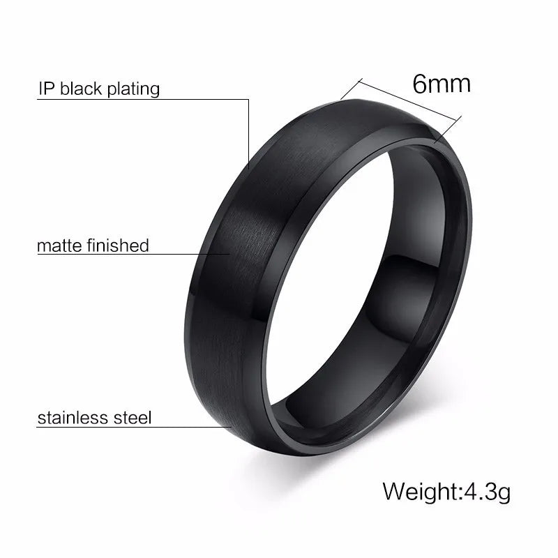 Vnox Personalisierter Edelstahlring mit abgeschrägter Kante und gebürsteter Mitte für Herren und Damen, schwarzer Ehering, individueller Namensbuchstaben-Datum-Ring