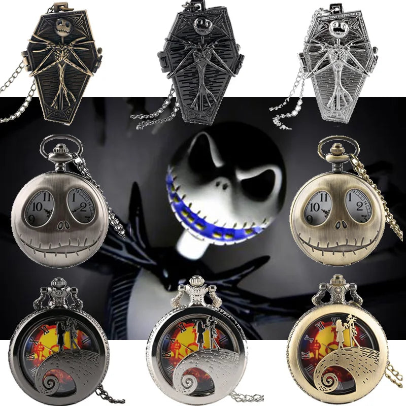 Retro Skull Punk Chain Necklace Quartz Pocket Watch Jack Pendant Retro Bronze Jewelry Fob Necklace Watches for Men Women Kids Hauptbild