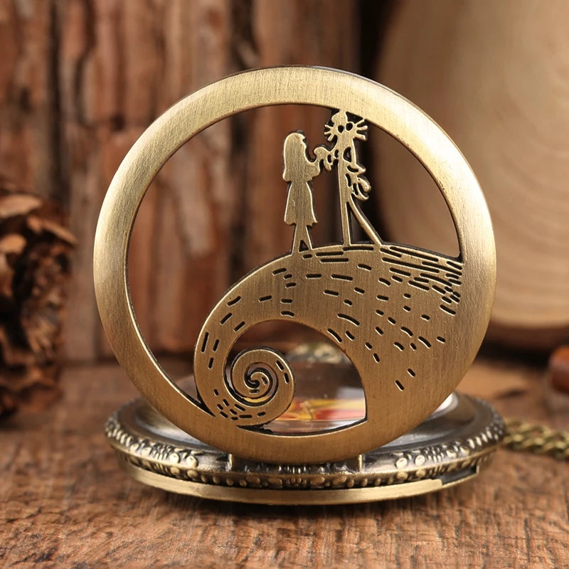 Retro Skull Punk Chain Necklace Quartz Pocket Watch Jack Pendant Retro Bronze Jewelry Fob Necklace Watches for Men Women Kids