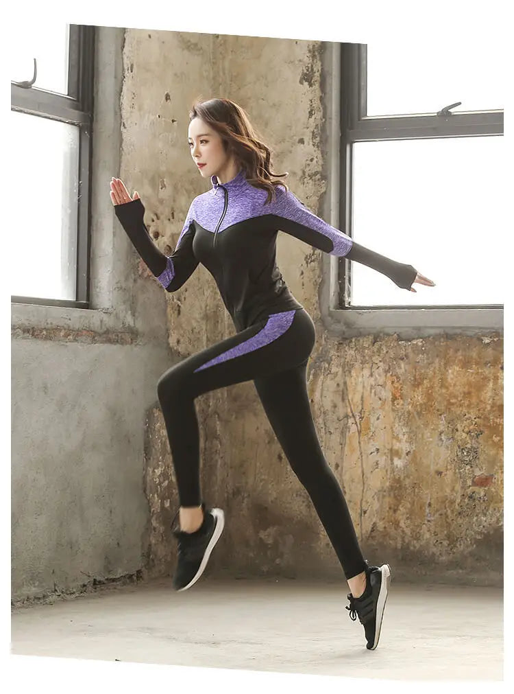 Schnell trocknende Damen Sportbekleidung Yoga-Set Fitnessstudio Yoga-Kleidung Anzugsets Mantel+BH+T-Shirt+Leggings 2019 Workout Laufen Training