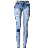 Sommer Stil Low Waist Hellblau Patchwork Skinny Tights Damen Bleistift Jeans Hoher Stretch Sexy Push Up Denim Damen Fashion Jeans