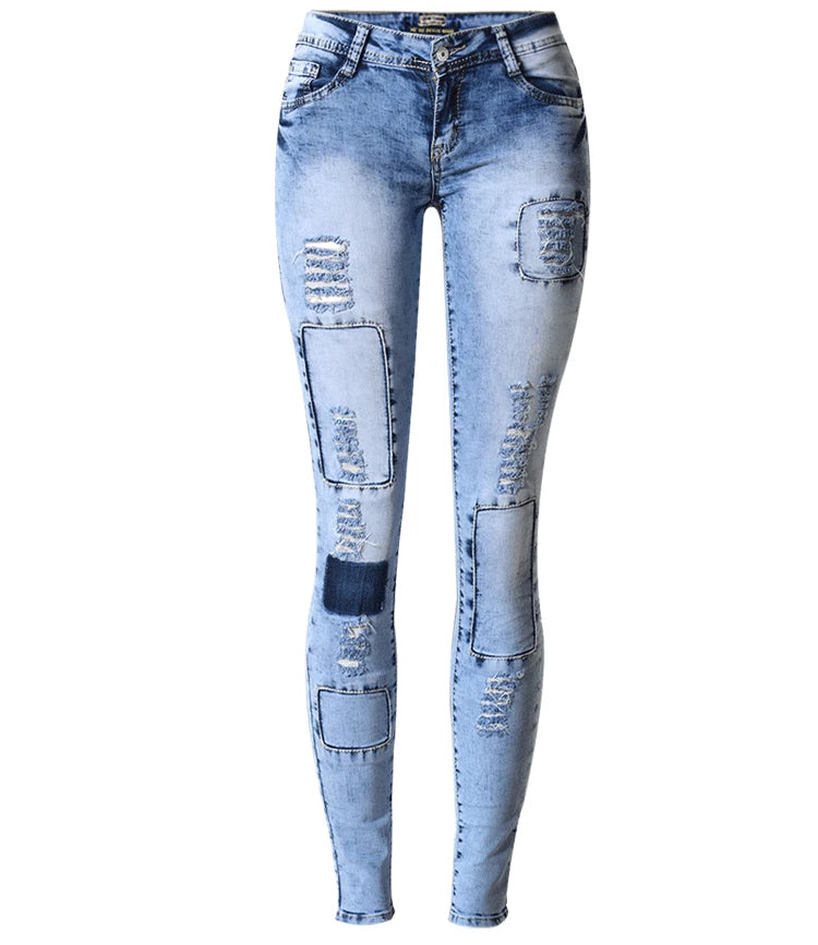 Sommer Stil Low Waist Hellblau Patchwork Skinny Tights Damen Bleistift Jeans Hoher Stretch Sexy Push Up Denim Damen Fashion Jeans