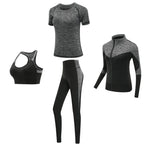 Schnell trocknende Damen Sportbekleidung Yoga-Set Fitnessstudio Yoga-Kleidung Anzugsets Mantel+BH+T-Shirt+Leggings 2019 Workout Laufen Training