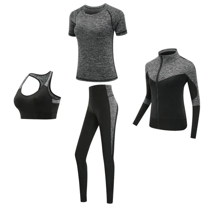 Schnell trocknende Damen Sportbekleidung Yoga-Set Fitnessstudio Yoga-Kleidung Anzugsets Mantel+BH+T-Shirt+Leggings 2019 Workout Laufen Training