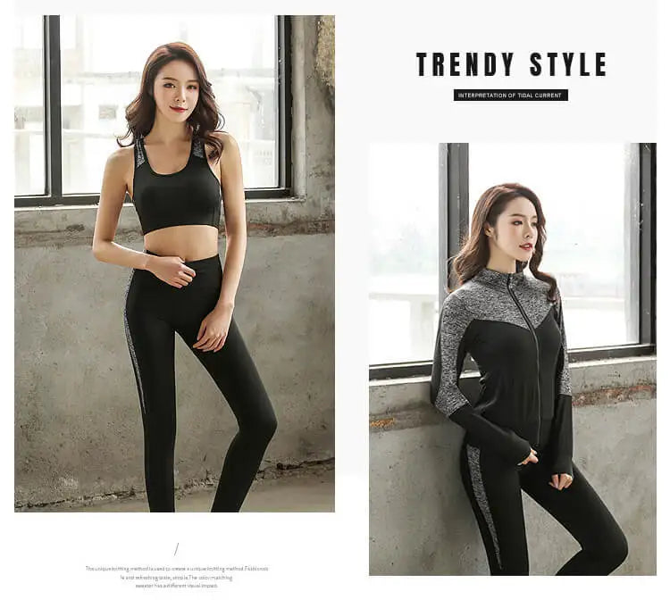 Schnell trocknende Damen Sportbekleidung Yoga-Set Fitnessstudio Yoga-Kleidung Anzugsets Mantel+BH+T-Shirt+Leggings 2019 Workout Laufen Training