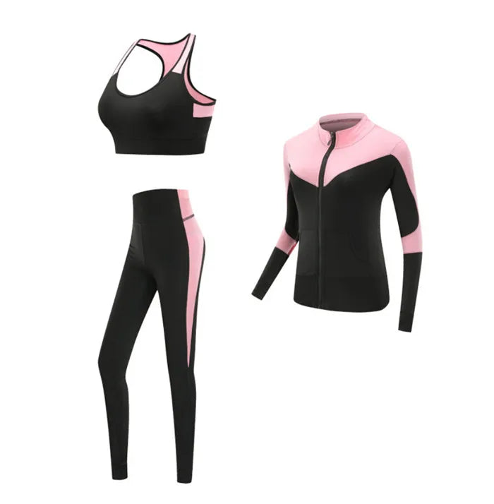 Schnell trocknende Damen Sportbekleidung Yoga-Set Fitnessstudio Yoga-Kleidung Anzugsets Mantel+BH+T-Shirt+Leggings 2019 Workout Laufen Training