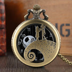 Retro Skull Punk Chain Necklace Quartz Pocket Watch Jack Pendant Retro Bronze Jewelry Fob Necklace Watches for Men Women Kids