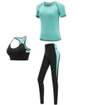 Schnell trocknende Damen Sportbekleidung Yoga-Set Fitnessstudio Yoga-Kleidung Anzugsets Mantel+BH+T-Shirt+Leggings 2019 Workout Laufen Training