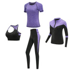 Schnell trocknende Damen Sportbekleidung Yoga-Set Fitnessstudio Yoga-Kleidung Anzugsets Mantel+BH+T-Shirt+Leggings 2019 Workout Laufen Training