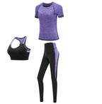 Schnell trocknende Damen Sportbekleidung Yoga-Set Fitnessstudio Yoga-Kleidung Anzugsets Mantel+BH+T-Shirt+Leggings 2019 Workout Laufen Training