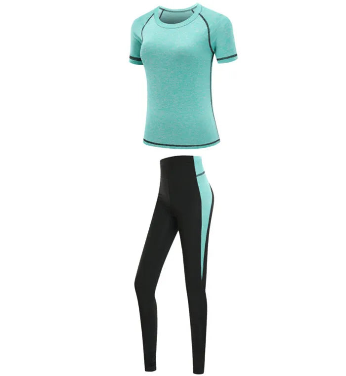 Schnell trocknende Damen Sportbekleidung Yoga-Set Fitnessstudio Yoga-Kleidung Anzugsets Mantel+BH+T-Shirt+Leggings 2019 Workout Laufen Training