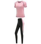 Schnell trocknende Damen Sportbekleidung Yoga-Set Fitnessstudio Yoga-Kleidung Anzugsets Mantel+BH+T-Shirt+Leggings 2019 Workout Laufen Training