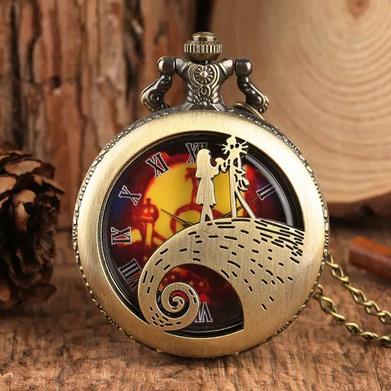 Retro Skull Punk Chain Necklace Quartz Pocket Watch Jack Pendant Retro Bronze Jewelry Fob Necklace Watches for Men Women Kids