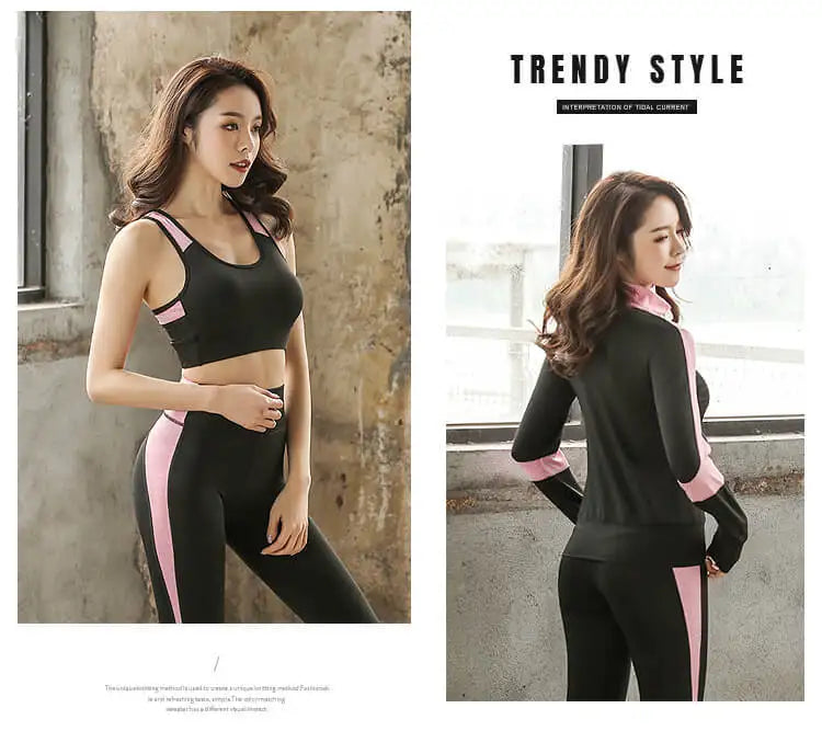 Schnell trocknende Damen Sportbekleidung Yoga-Set Fitnessstudio Yoga-Kleidung Anzugsets Mantel+BH+T-Shirt+Leggings 2019 Workout Laufen Training