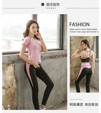 Schnell trocknende Damen Sportbekleidung Yoga-Set Fitnessstudio Yoga-Kleidung Anzugsets Mantel+BH+T-Shirt+Leggings 2019 Workout Laufen Training