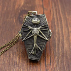 Retro Skull Punk Chain Necklace Quartz Pocket Watch Jack Pendant Retro Bronze Jewelry Fob Necklace Watches for Men Women Kids