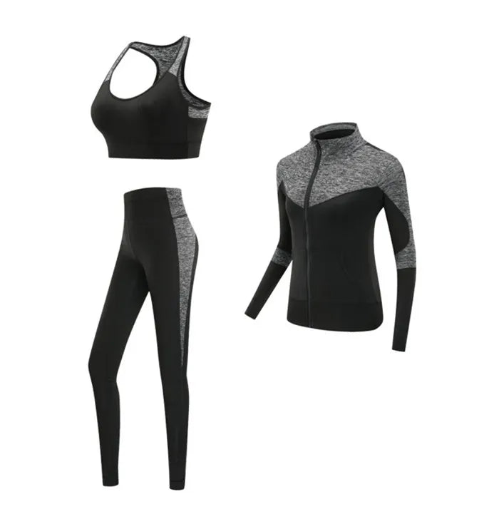 Schnell trocknende Damen Sportbekleidung Yoga-Set Fitnessstudio Yoga-Kleidung Anzugsets Mantel+BH+T-Shirt+Leggings 2019 Workout Laufen Training